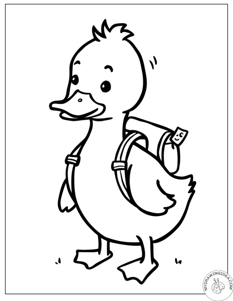 Backpack Duck on Adventure – Duck Coloring Picture for Children