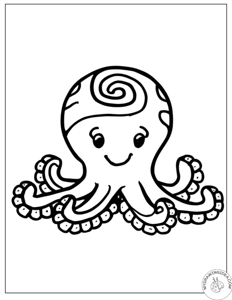 Beautiful Spiral Pattern Octopus - Octopus Coloring Page Free Printable