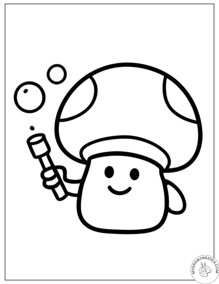 Bubble-Blowing Mushroom – Cute Mushroom Coloring Page for Kids