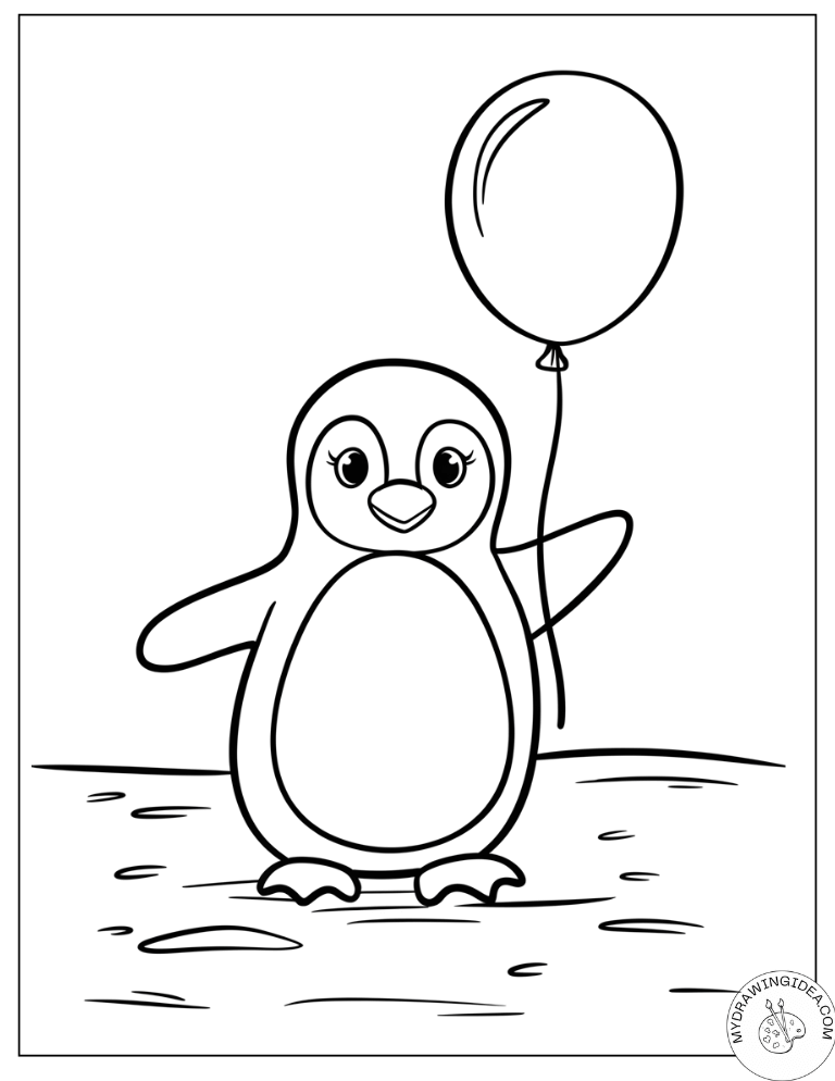 Celebrating Penguin Holding Balloon Penguin Coloring Sheets Free