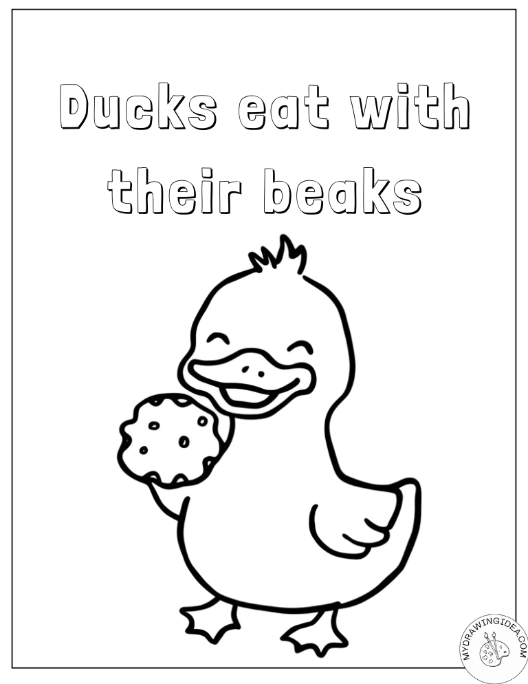Cheerful Duck Enjoying Tasty Treat Duck Coloring Pages Printable