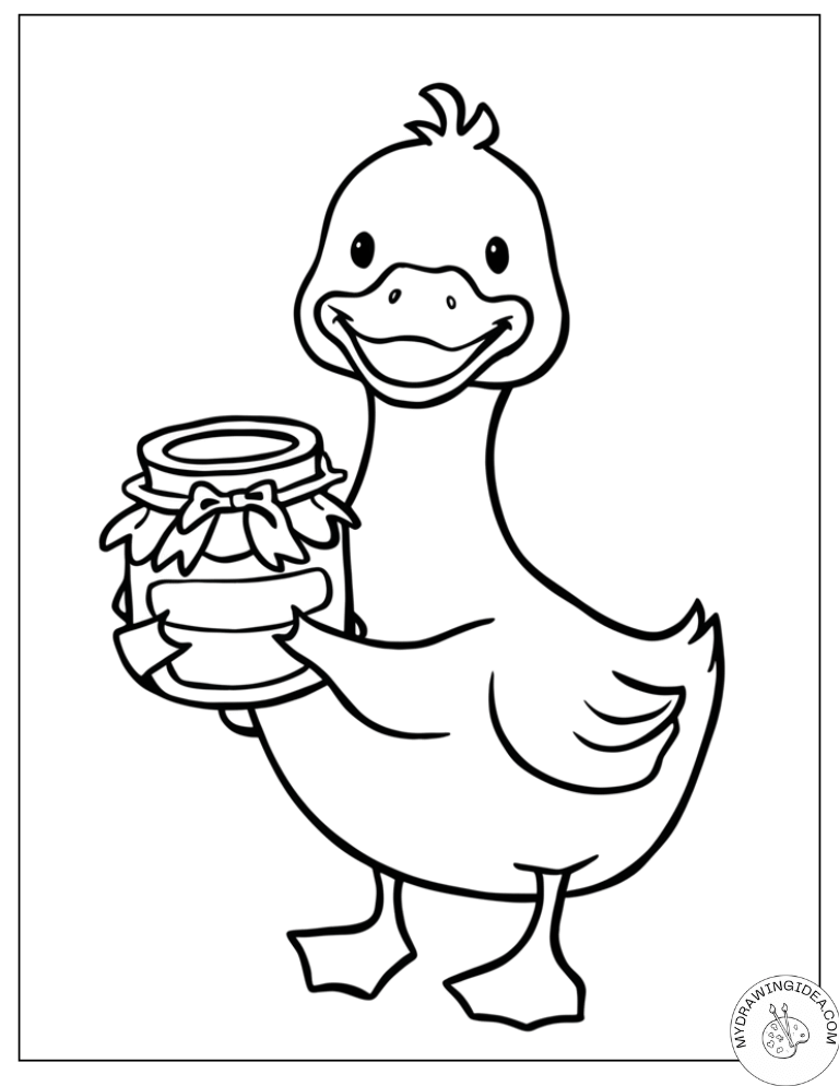 Cheerful Duck and Honey Container - Free Printable Coloring Pages of Ducks