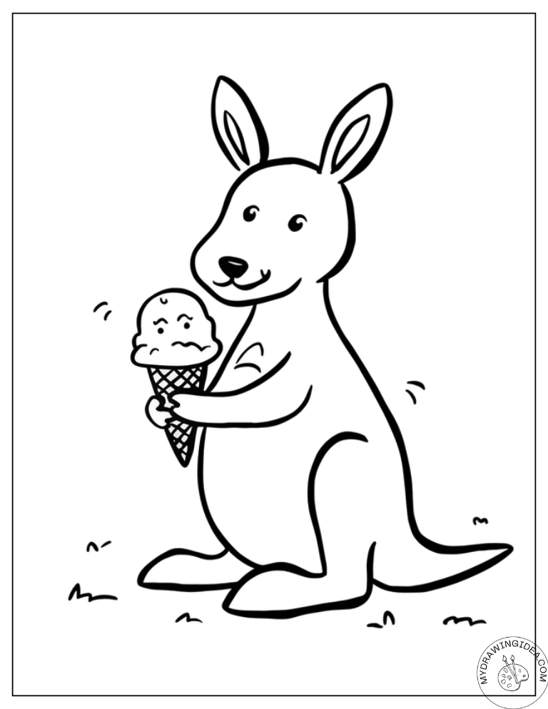 Cheerful Kangaroo with Frozen Treat - Free Printable Kangaroo Coloring Pages