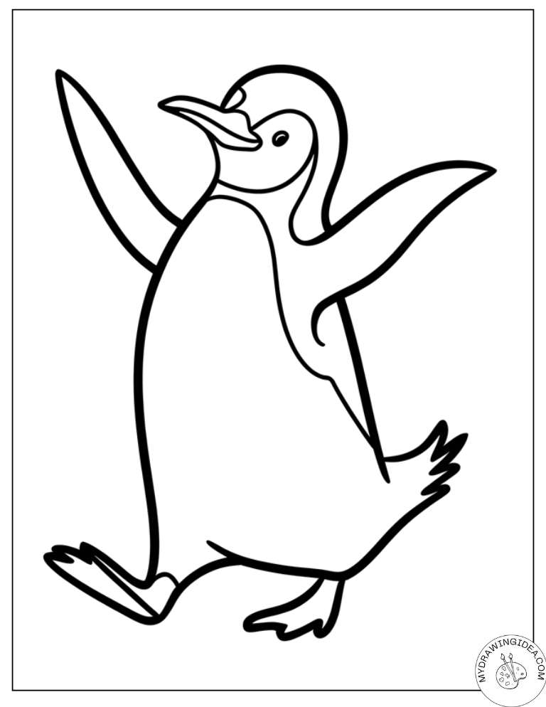 Cheerful Penguin in Motion Free Penguin Coloring Pages