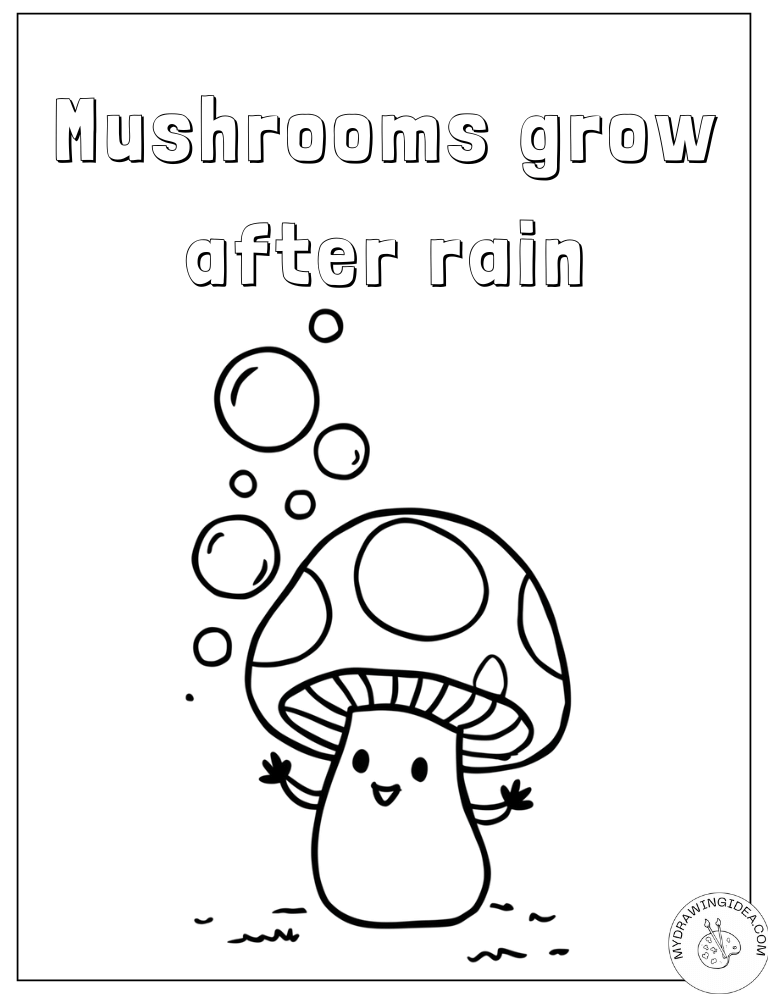 Cheerful Rain Bubbles Coloring Pages Mushrooms