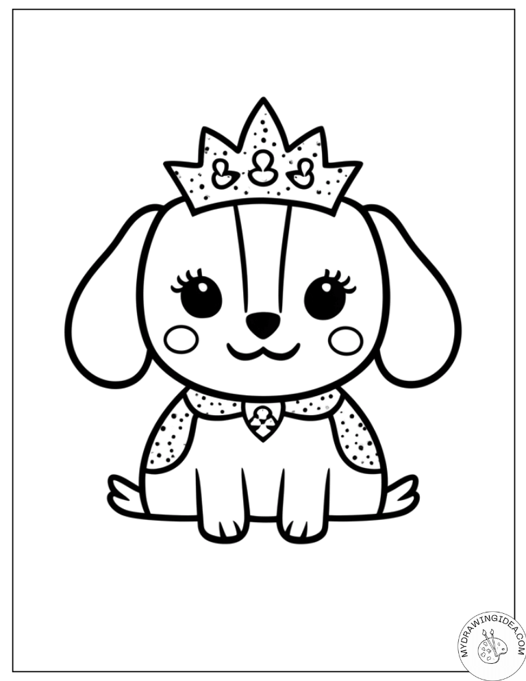 Crown-Wearing Dog Easy Cute Dog Coloring Pages