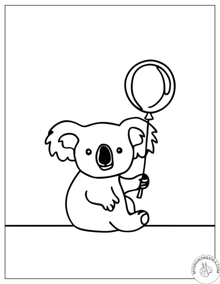 Cute Koala Coloring Page_ Happy Koala at Party Time