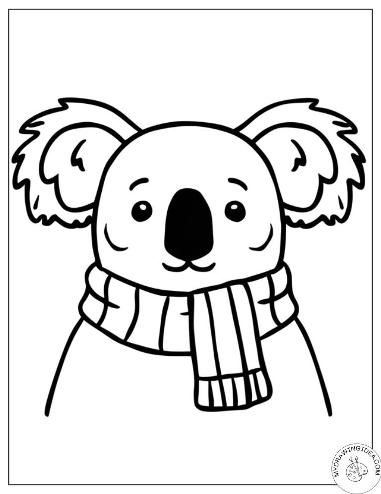 Cute Koala Coloring Pages_ Cozy Koala in Warm Scarf