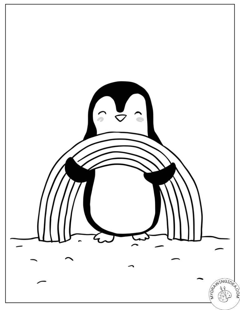 Cute Rainbow Penguin – Penguin Coloring Sheets Printable
