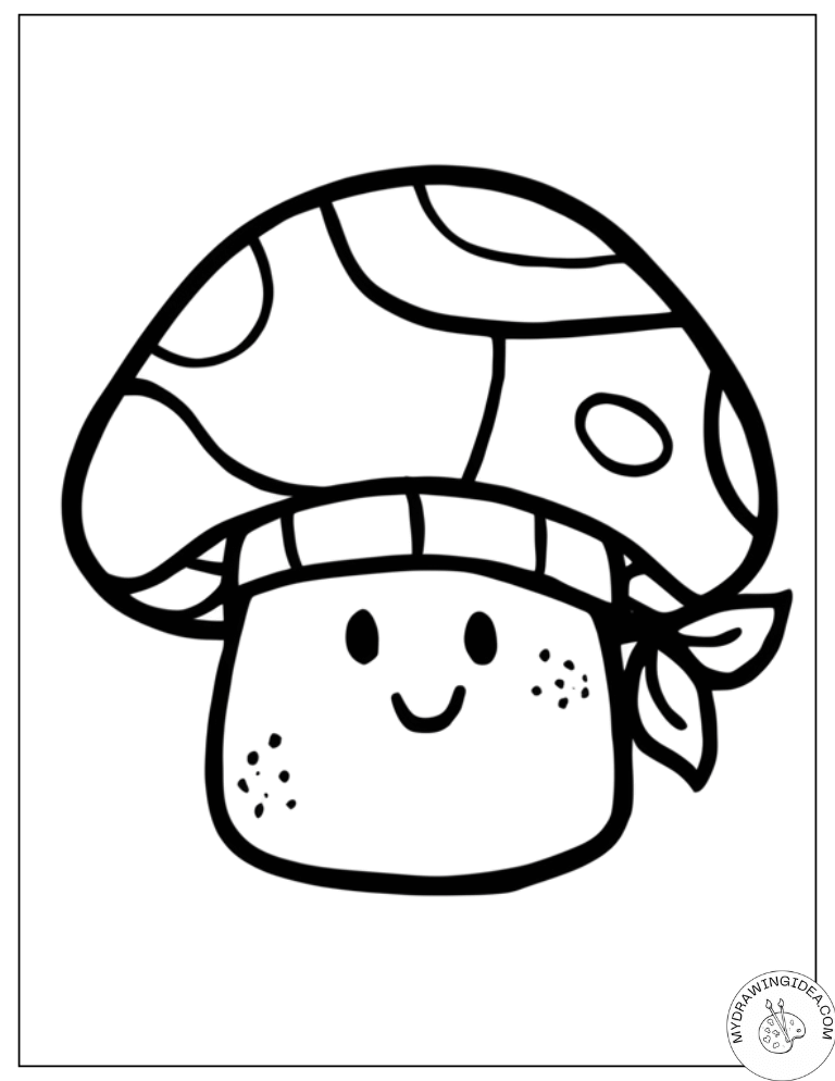 Cute Spotted Mushroom with Bandana Printable Mushroom Coloring Pages