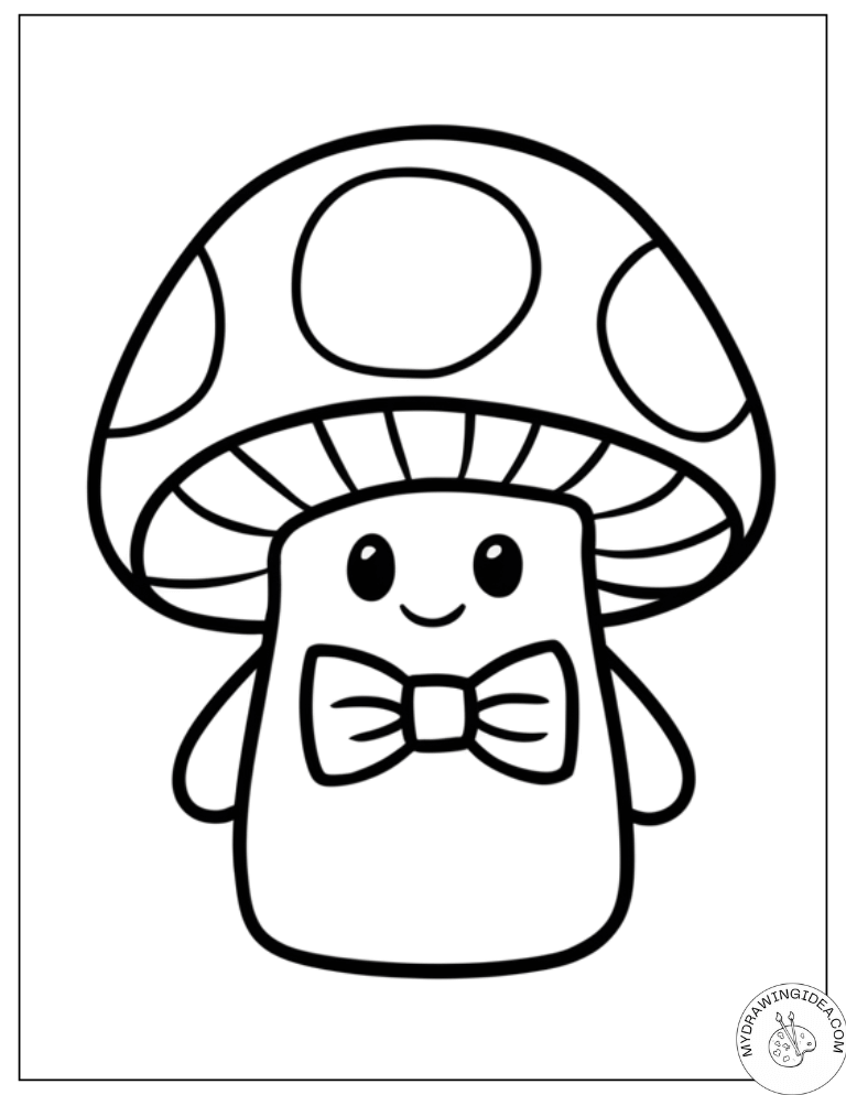 Dapper Bowtie Mushroom – Mushroom Coloring Page Easy for Kids