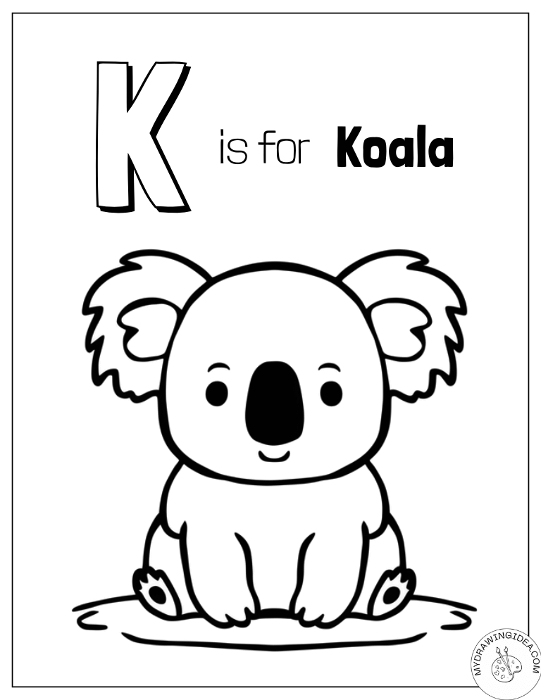 Educational 'K Is for Koala' Learning Koala Coloring Pages