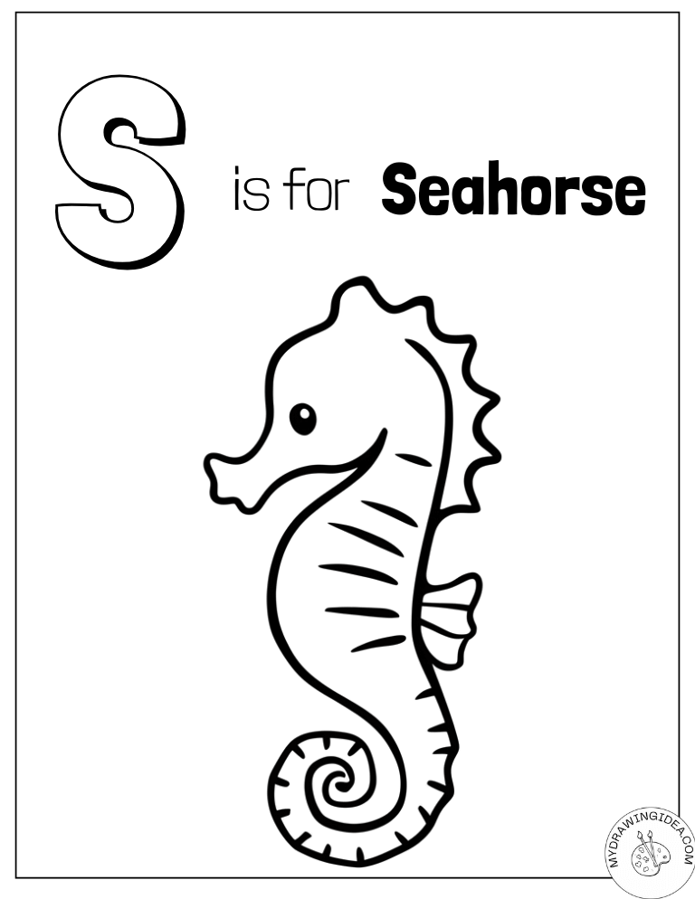 Educational 'S Is for Seahorse' Alphabet Seahorse Coloring Page