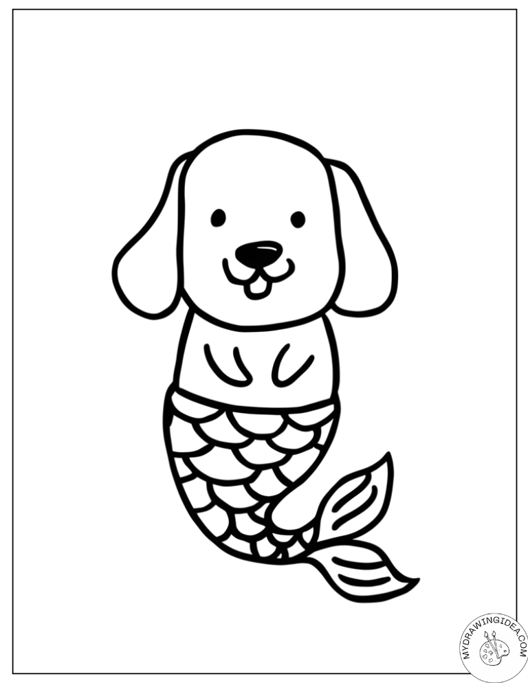 Enchanted Dog Mermaid Tale - Dog Coloring Pages for Kids Printable
