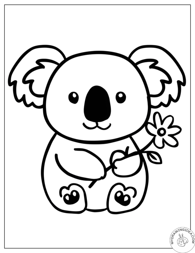 Flower-Loving Baby Koala – Cute Coloring Pages for Kids
