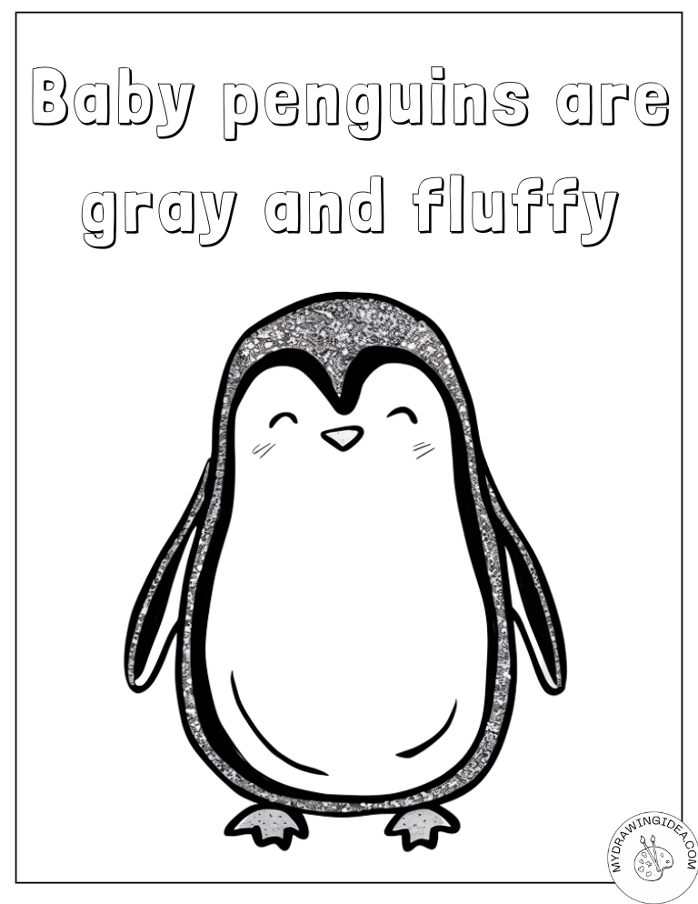 Fluffy Baby Penguin with Gray Feathers Penguin Coloring Page