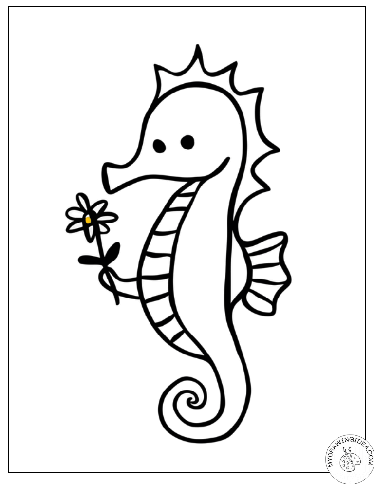 Free Color Pages to Print Seahorse_ Flower-Holding Ocean Friend