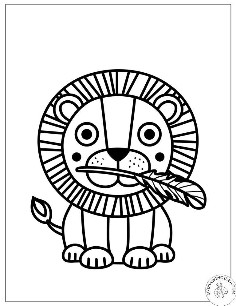 Gentle Lion Playing with Feather - Printable Coloring Pages Lion