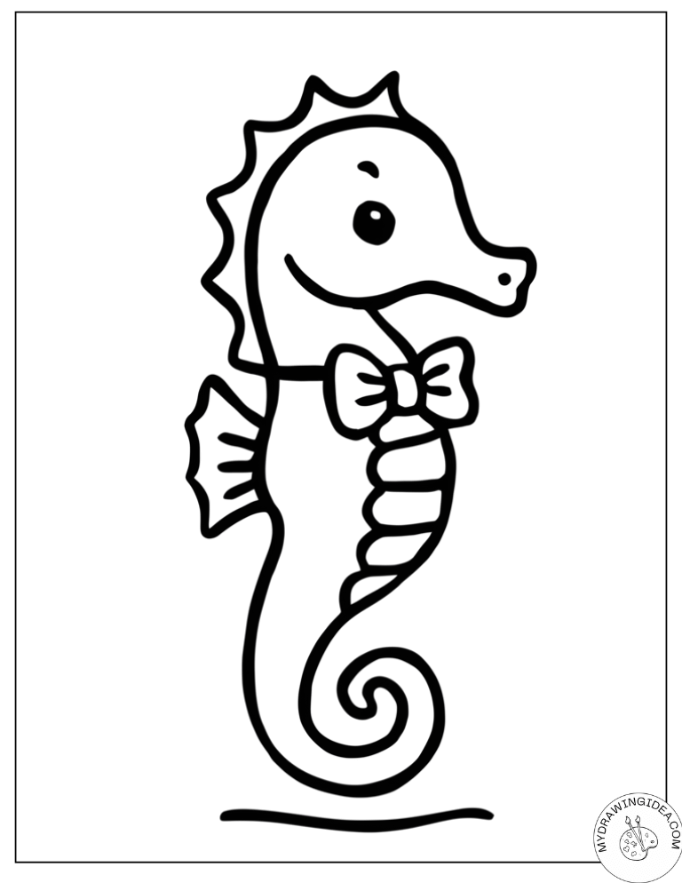 Gentleman Seahorse with Bow Tie - Seahorse Coloring Page Free