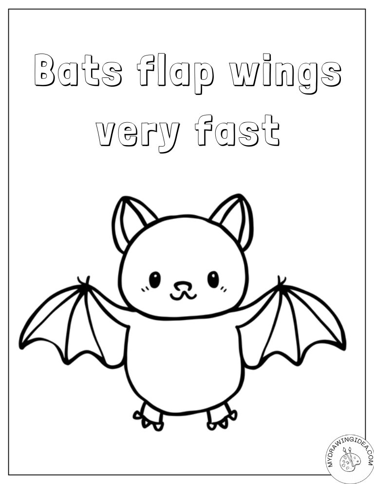 Happy Little Bat with Open Wings - Bat Coloring Pages