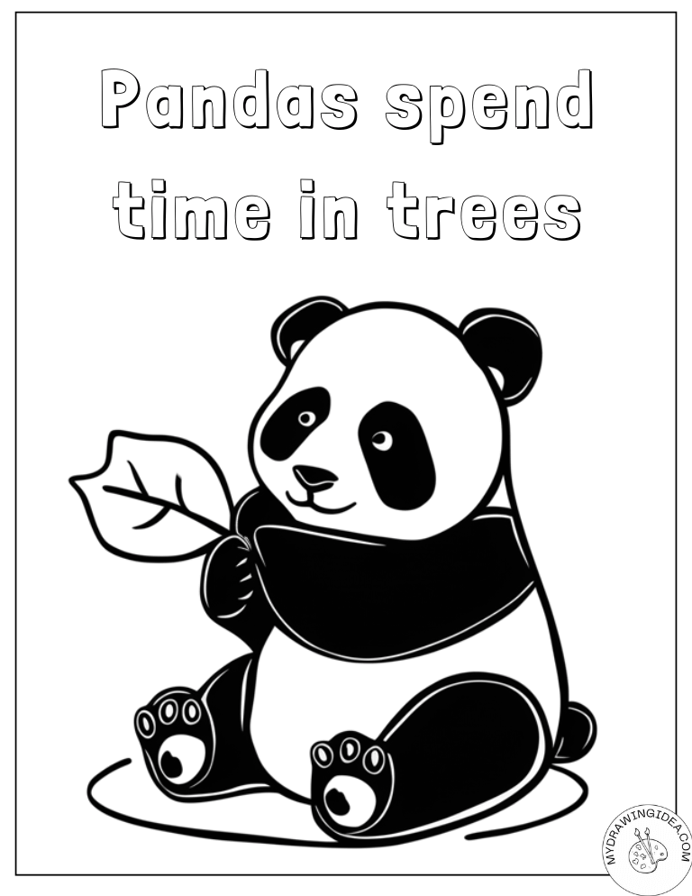 Happy Panda Holding Nature Leaf Printable Panda Coloring Pages