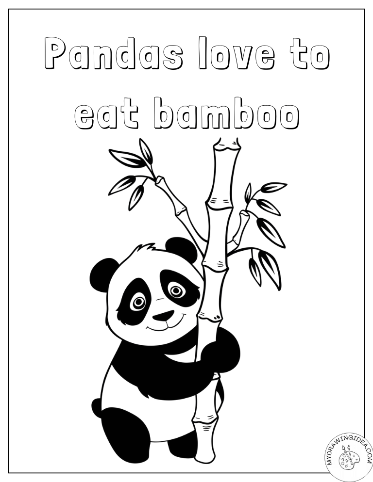 Happy Panda with Bamboo Stalk Giant Panda Coloring Page
