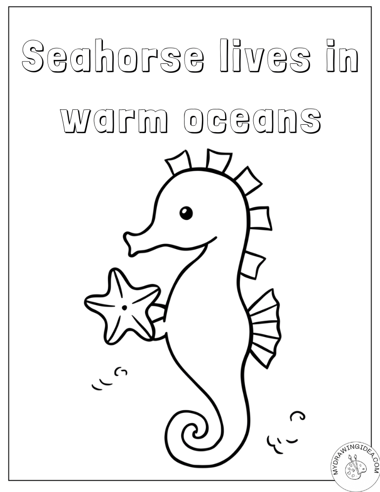 Happy Seahorse with Ocean Friends Cute Seahorse Coloring Pages