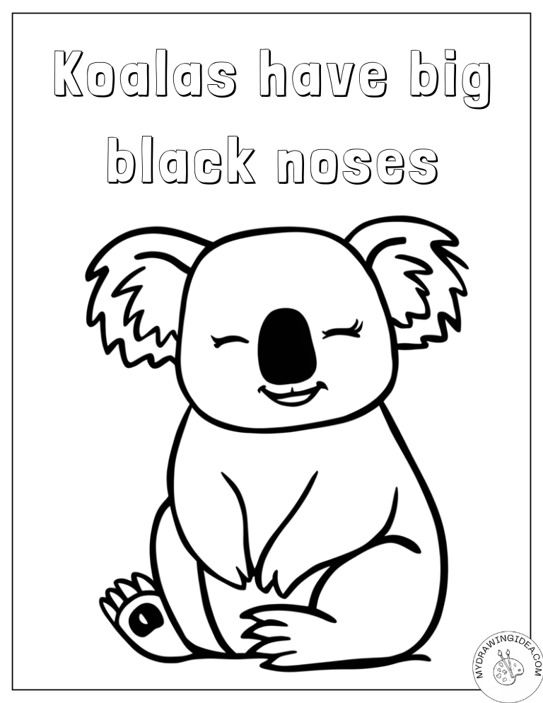 Happy Sitting Koala Bear Educational Coloring Pages of Koala Bears