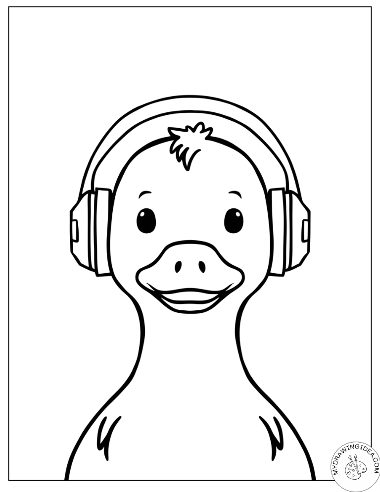 Headphone-Wearing Duck - Free Printable Duck Coloring Pages