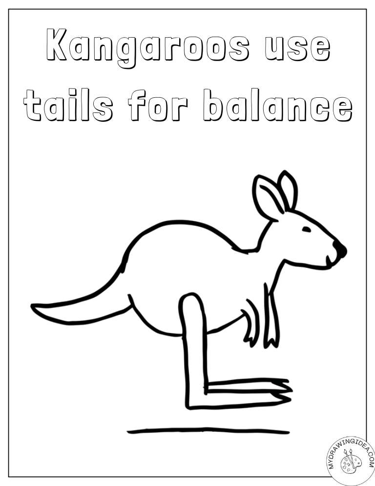 Hopping Kangaroo with Perfect Balance - Cute Kangaroo Coloring Page