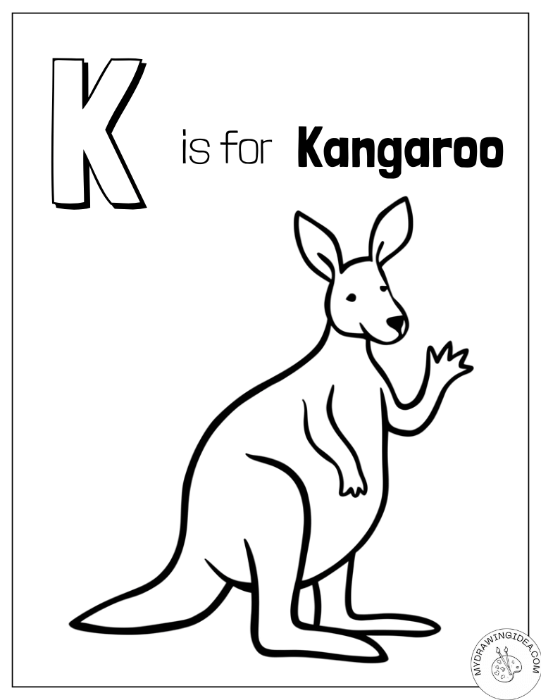 K is for Kangaroo Educational Kangaroo Coloring Page