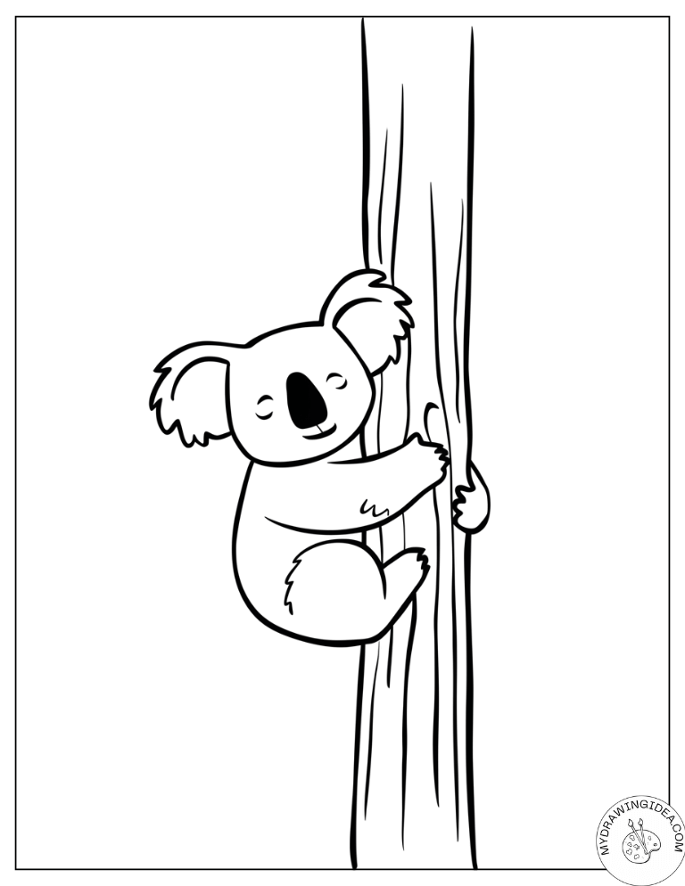 Koala Coloring Pages Free Printable_ Happy Tree-Hugger Koala