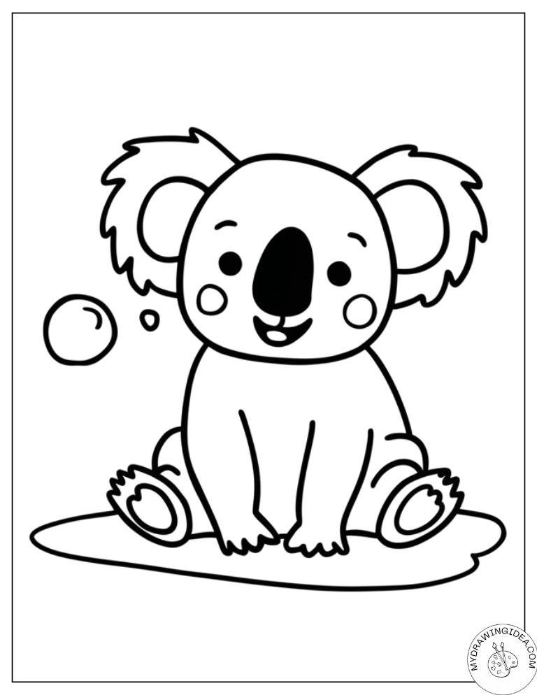 Koala Coloring Pages Free_ Joyful Koala with Soap Bubbles