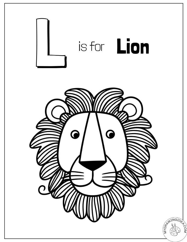 'L is for Lion' Alphabet Learning Lion Coloring Page