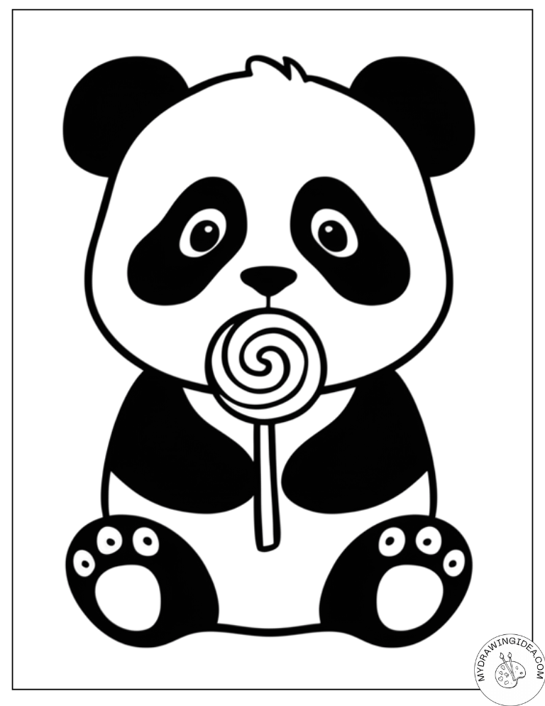 Lollipop Panda Fun – Printable Panda Free Coloring Pages