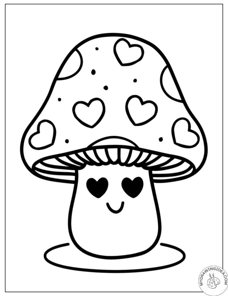 Love-Struck Heart Eyes Mushroom - Free Coloring Pages of Mushrooms