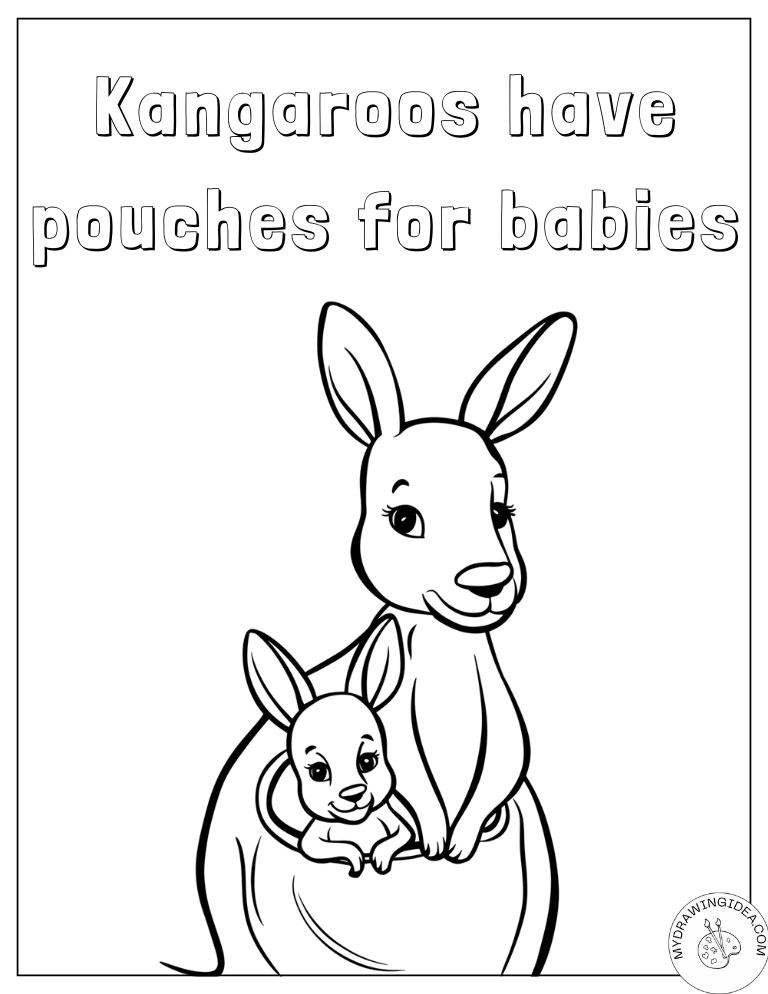 Loving Kangaroo Mom and Joey Coloring Pages of Kangaroos