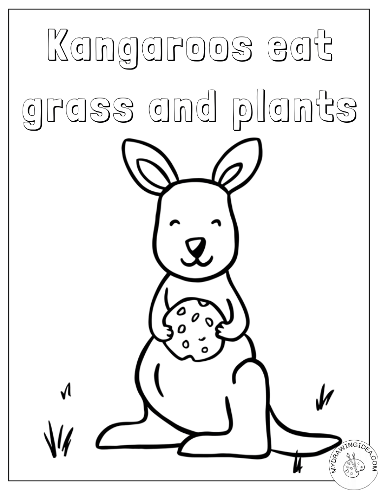 Mama Kangaroo with Joey Eating Plants - Free Coloring Pages Kangaroo