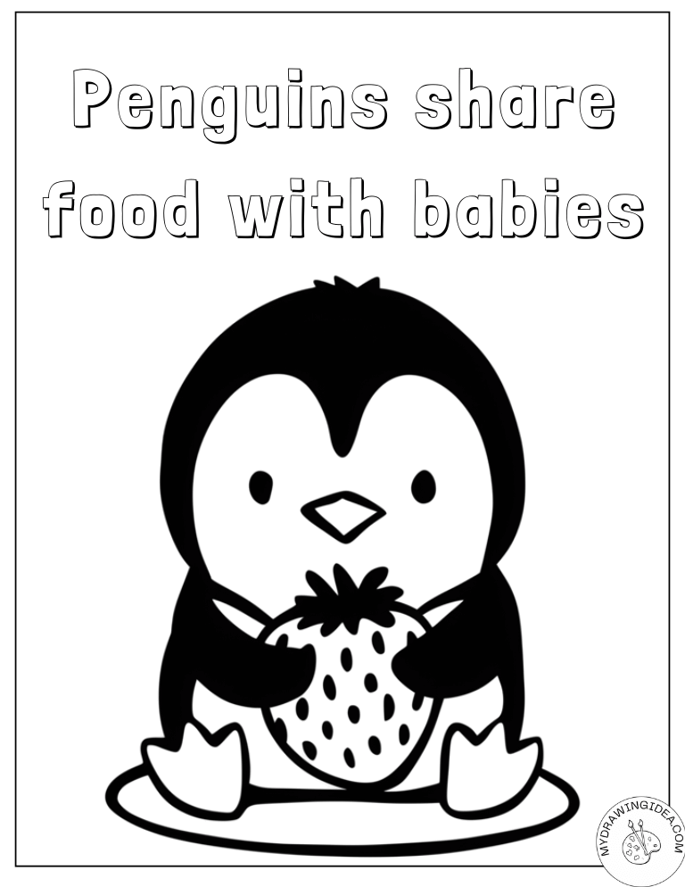 Mama Penguin Sharing Strawberry Coloring Penguin Pages