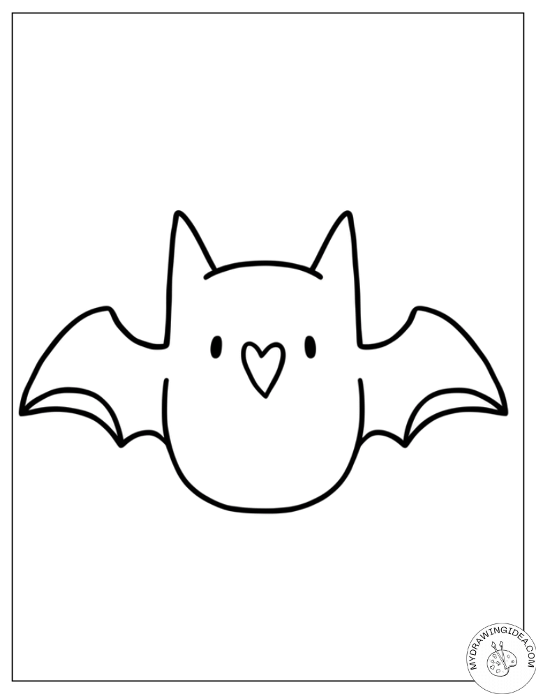 Minimalist Bat with Heart Feature - Color Page Bat
