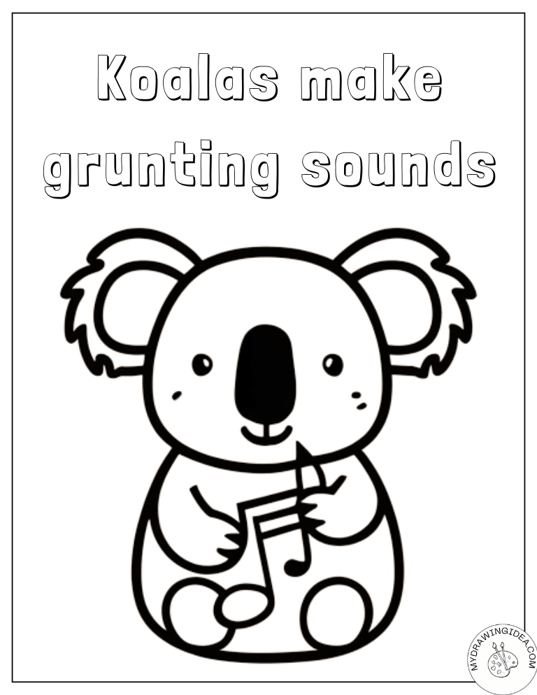 Musical Koala Making Grunting Sounds Koala Color Pages