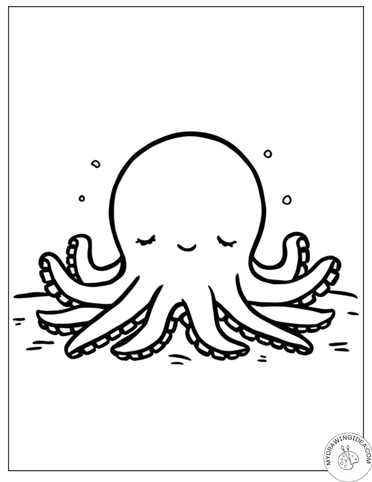 Peaceful Sleeping Octopus with Bubbles - Printable Octopus Coloring Page