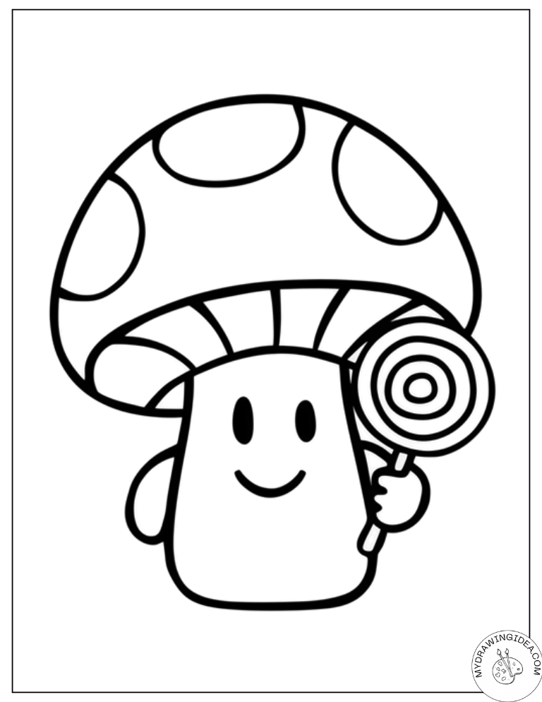 Playful Candy Mushroom – Free Printable Mushroom Coloring Pages for Children