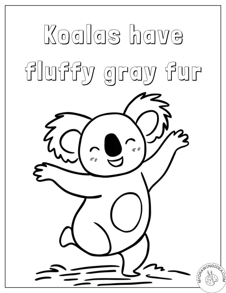 Playful Koala Learning About Gray Fur Koala Coloring Page