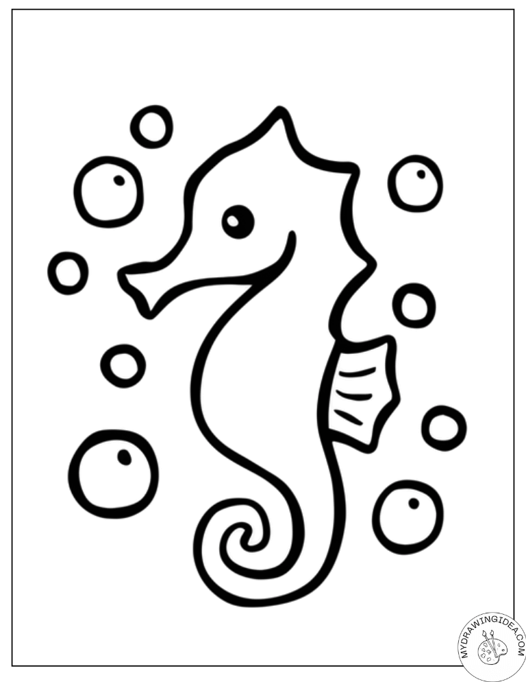 Playful Seahorse Among Bubbles - Seahorse Coloring Pages Free