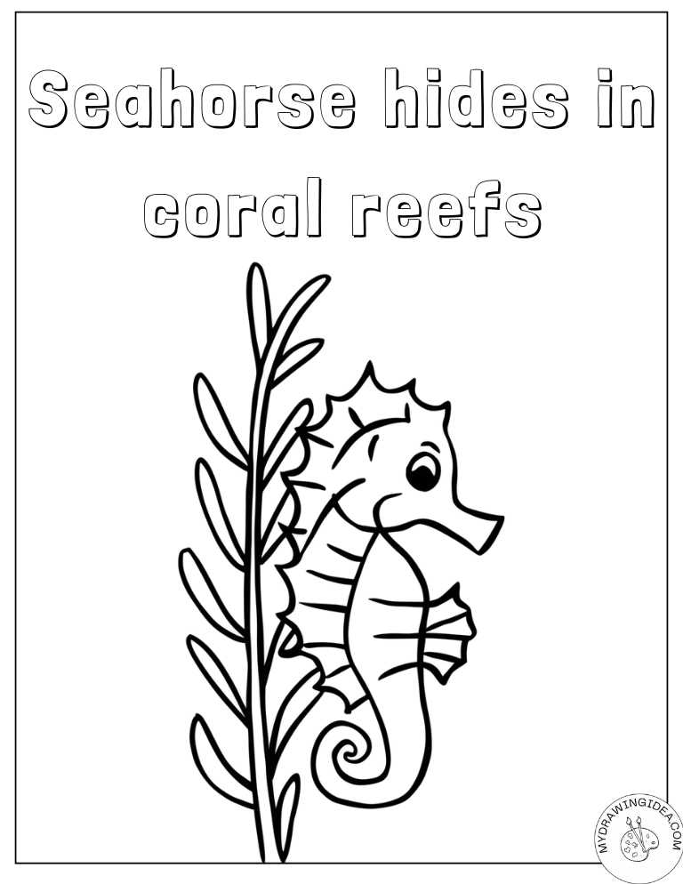 Playful Seahorse Among Coral - Seahorse Printable Coloring Pages