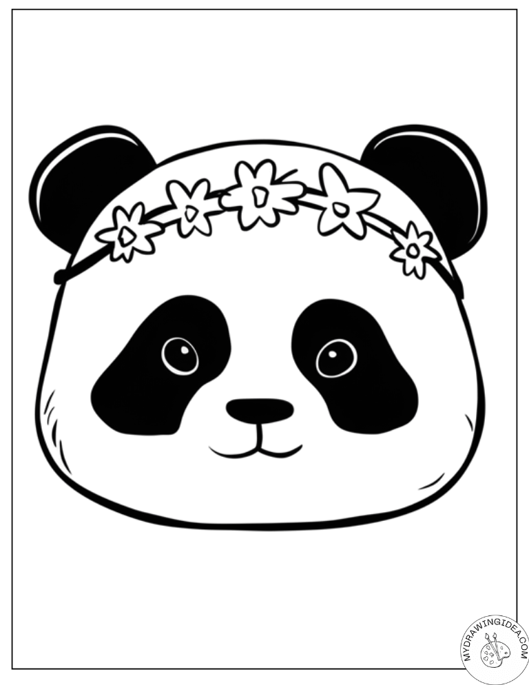 Pretty Flower Crown Panda – Free Panda Coloring Pages