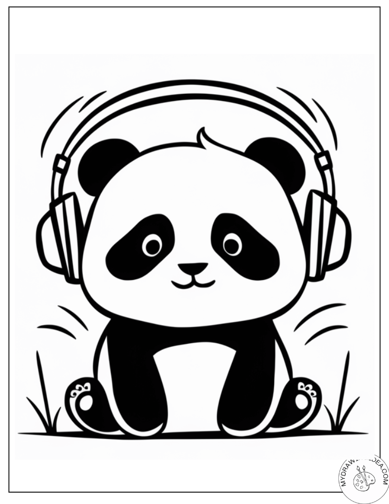 Rocking Headphone Panda Coloring Pages Free
