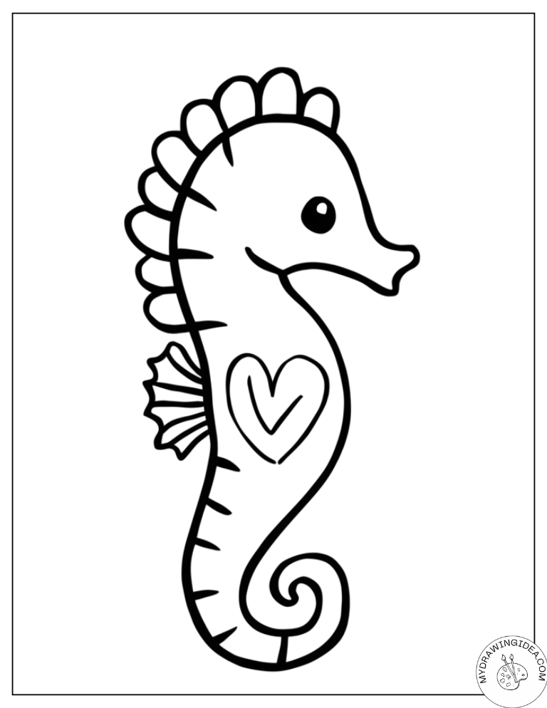 Seahorse Coloring Pages Printable_ Love Heart Seahorse