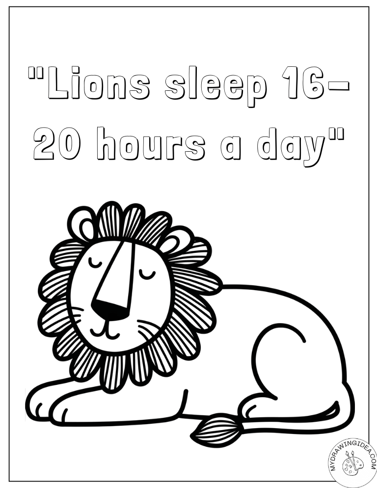 Sleepy Lion Resting Peacefully - Free Lion Coloring Pages